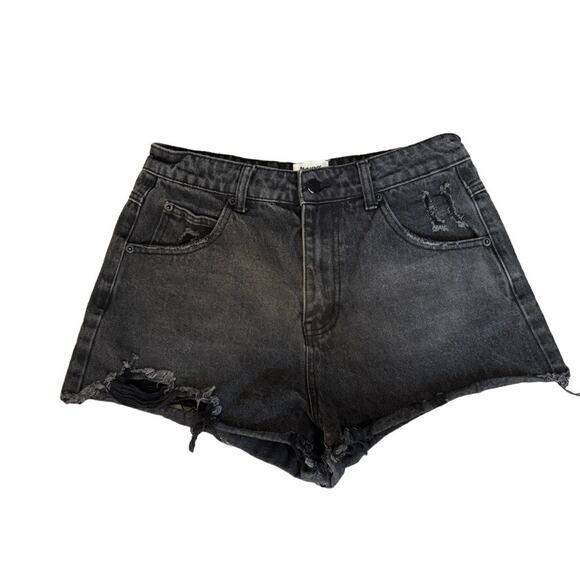 Princess Polly Black Denim Shorts – Distressed Back Cutout Summer – Size 6 - Picture 2 of 8